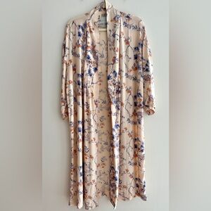 hinge Women’s Peaches and Florals Kimono Duster Cardigan, Peach/Blue, Size XS/S